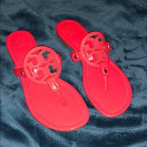 Tory Burch red patent miller sandals